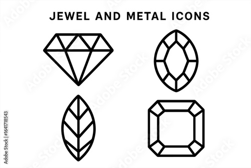 Collection of Minimalist Jewel and Metal Icon Vector Illustrations for Luxury Design, Jewelry, Gemstone, Precious Stones, and Fashion Elements