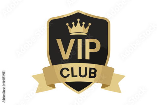 VIP Club Membership Badge Luxury Gold Emblem Banner, Exclusive Access Vector Design, Crown Icon Premium Members Logo, Elegant Shield Sign for Special Event Invitation, Business Loyalty Reward Symbol