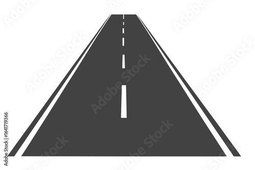 Road perspective vector illustration, highway with dashed center lines and solid edges, seamless transportation background, street asphalt design on transparent vector