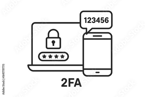 Two-factor authentication 2FA security with mobile phone verification and password lock on laptop, vector illustration of online digital protection, cyber security access concept