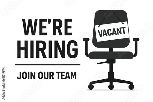 Business hiring and recruiting concept with vacant office chair symbolizing job vacancy, employee recruitment, hiring announcement, and open position, vector illustration on transparent background