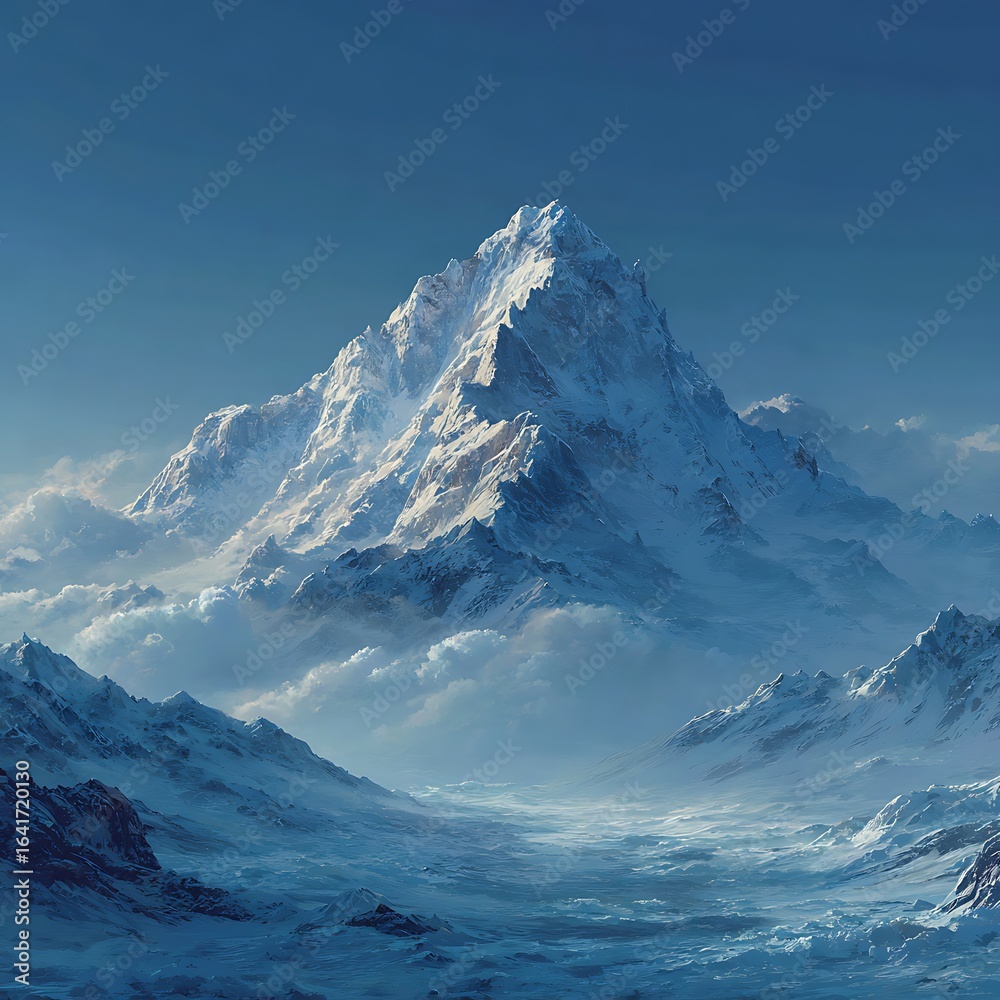 Fototapeta premium Majestic snow-capped mountain range with white peaks and blue sky landscape scenic view