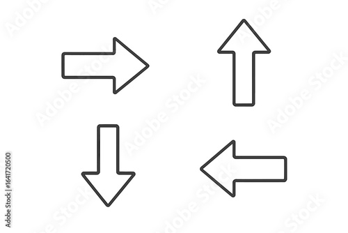 Set of Four Directional Outline Arrows. Thick Line Symbols for Navigation, User Interface, Web Icons, Mobile Apps, Vector Isolated on Transparent Background. Arrow Collection Design Elements