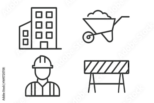Construction set of 4 web icons in line style, building and construction symbols for web and mobile apps, vector illustration with transparent background design elements