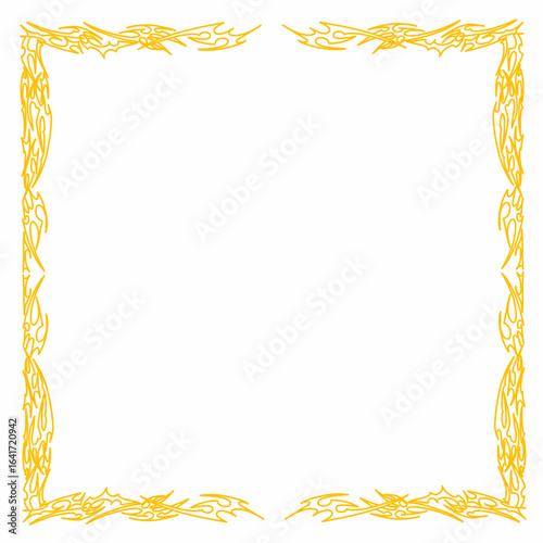 Tribal flame border frame in golden yellow, perfect for decorative design, invitations, and graphic projects.