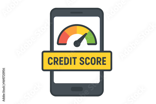 Credit score banner on smartphone screen, digital financial rating concept, mobile app user interface, transparent background vector illustration, finance, banking, credit rating