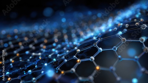 blue glowing network molecule structure