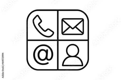 Contact information icons vector set. Phone, mail, email address, user profile, communication symbols. Mobile, internet, connection, business contact us. Line art, outline, minimal design concept.