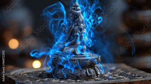 Sacred Shiva Lingam Glowing with Blue Energy