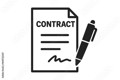 Legal contract, agreement, signature document, vector illustration, pen signing contract paper, business deal, paperwork authorization, isolated icon, transparent background, commercial law