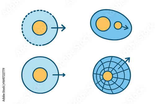 Gravitational Field Icons Isometric Flat Vector Set of Gravitational Fields and Influence Spheres Hill Sphere Boundary Roche Limit Concept Transparent Background