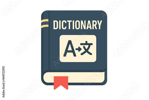 Dictionary book cover vector illustration. Language translation icon. Vocabulary reference, education resource, reading, e-book, literature, encyclopedia concept. Academic study material.