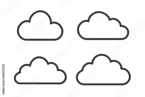 Set of 4 Different Cloud Shapes in Linear Style, Outlined Sky Clouds Collection, Minimalist Cloud Icons, Cloudy Weather Vector Illustration, Transparent Background