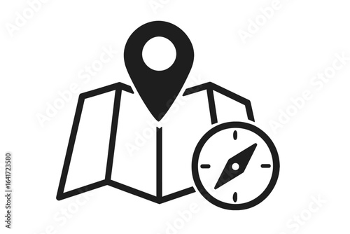 Map pin and GPS compass vector illustration with navigator marker, location pointer, travel direction icon, traffic navigation symbol for map and travel design on transparent background