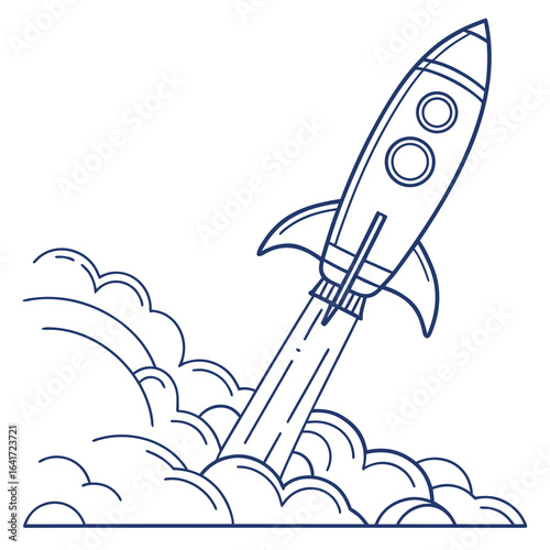 Ascension into Space: A sleek, minimalist illustration depicts a rocket soaring into space, leaving a trail of smoke and flames in its wake. It's a visual metaphor for ambition, innovation.