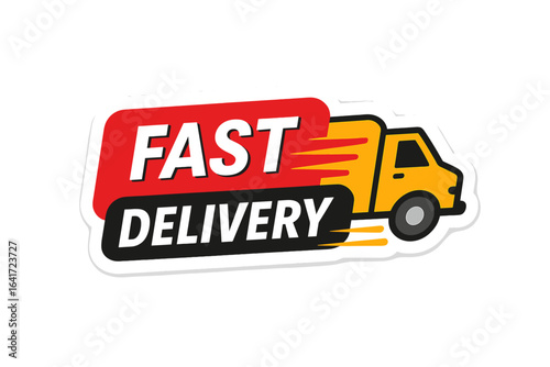 Fast delivery truck icon, express shipping, urgent package transport, quick logistics service, fast courier service, speedy moving, urgent shipment vector sticker design on transparent background