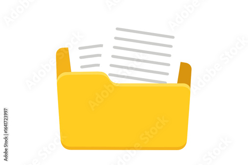 Open Folder Icon with Documents, Office File Management, Paperwork, Document Storage, File Organization, Website Design Element, App Interface, Logo Symbol, UI Vector Illustration