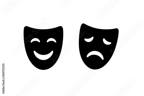 Theater Masks Vector Icons, Comic and Tragic Masks Symbol, Happy and Sad Masquerade Faces, Traditional Drama and Comedy Masks, Classic Theatre Emblem for Performance Arts