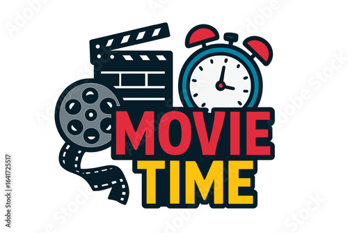 Movie time concept with cinema festival poster template, film screening event background, movie theater theme, and entertainment vector illustration for film lovers and cinema promotions