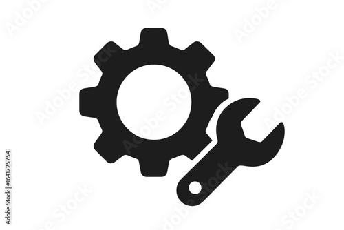 Settings icon with gear and wrench tool vector illustration, mechanical repair and maintenance concept, technical support symbol on transparent background, editable design for business and technology