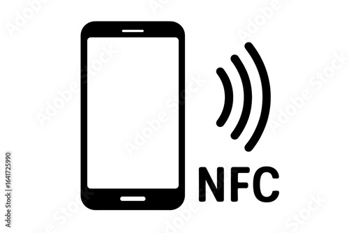 NFC technology icon with smartphone and signal waves, wireless communication, contactless data transfer symbol, vector illustration on transparent background for digital and tech design