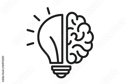 Symbol of creativity and innovation half light bulb and brain concept solution idea inspiration education intelligence vector illustration transparent background