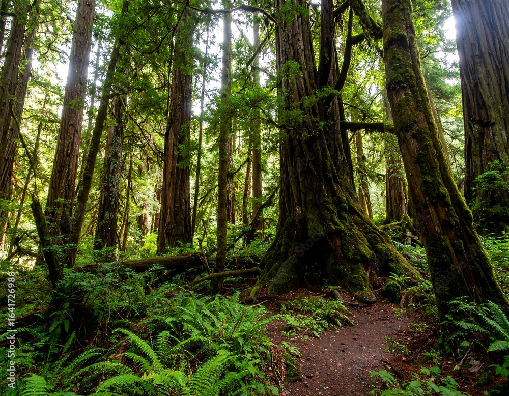 Lush forest floor with tall trees Lush forest floor with tall trees