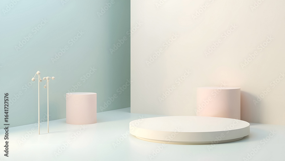 Minimalist Pink 3D Podium with Round Shapes – Elegant Product Display Minimalist Pink 3D Podium with Round Shapes – Elegant Product Display