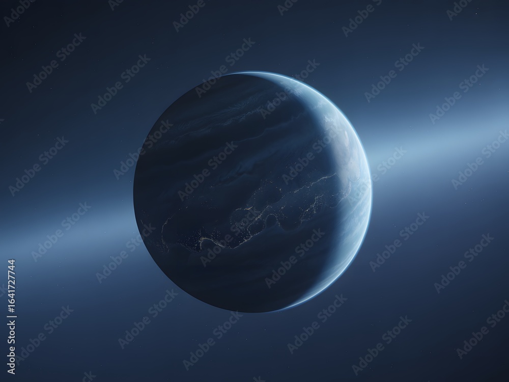 Fototapeta premium Dark planet with glowing atmosphere space blue