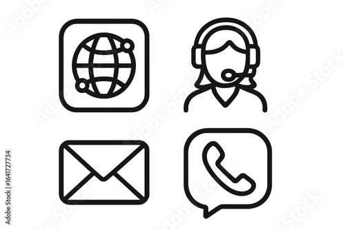 Social Media Network Icons for Web and Mobile App, Customer Service and Support Symbols, Contact, Call, Email, and Global Connection Vector Illustration on Transparent Background