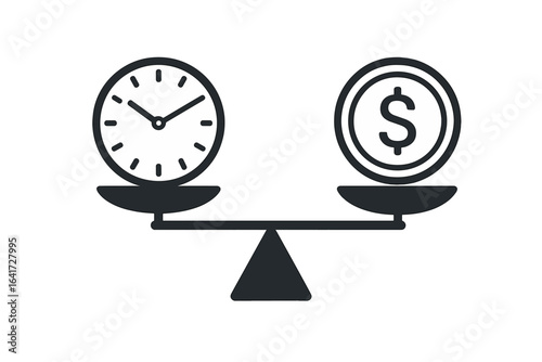 Time is Money Concept, Balance Scale with Clock and Dollar Symbol, Financial and Business Metaphor, Vector Illustration on Transparent Background, Economy and Investment Idea