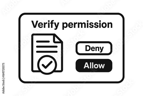 Verify Permission Request Icon with Document and Checkmark, User Interface Buttons Deny and Allow, Vector Illustration on Transparent Background