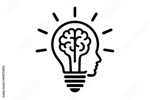 Symbol of creativity with brain inside light bulb, creative idea concept, thinking mind vector illustration on transparent background for innovation and inspiration design