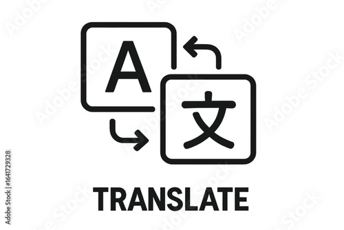 Translation symbol with language icons, bilingual communication concept, language exchange vector illustration, dictionary and glossary icon, educational and technology design