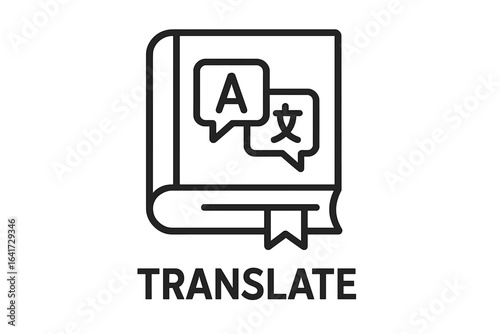 Translation and Language Learning Icon, Dictionary Symbol, Language Exchange, Multilingual Communication, Language Study, Translate Concept, Vector Illustration on Transparent Background