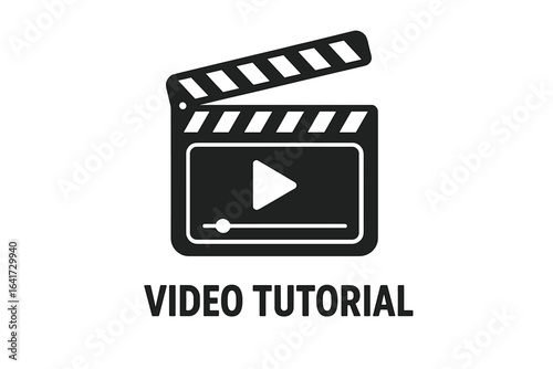 Video tutorial icon emblem label button with clapperboard and online video player symbol, movie cinema design for video editor and streaming media concept
