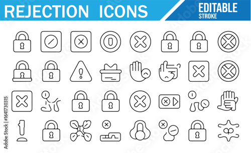 Line art icons of blocked, denied, and restricted access, ideal for IT and security.