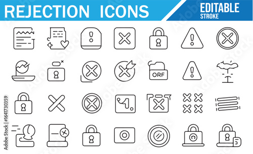Vector set of icons representing denied actions, locked symbols, and restrictions.