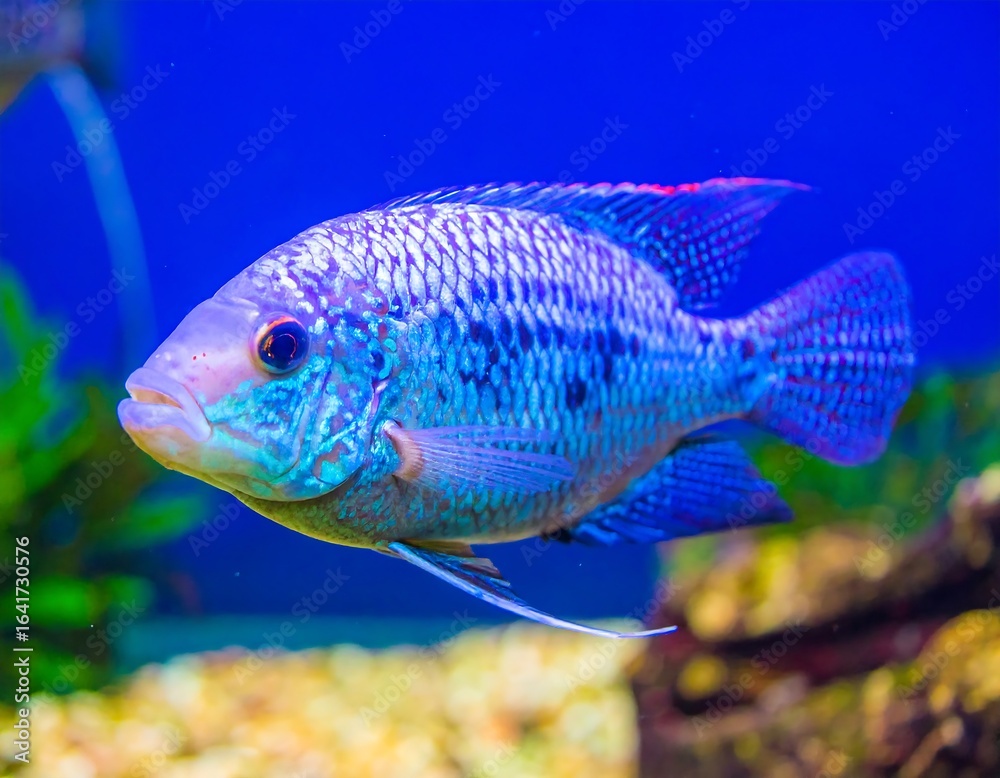 Fototapeta premium Vibrant blue fish in aquarium