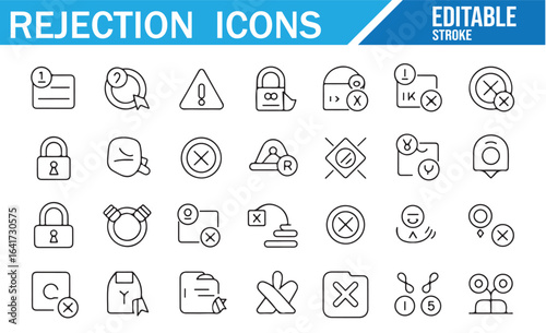 Set of icons showing denied access, blocked actions, and warning signs.
