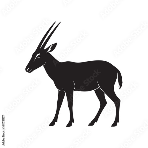 Black and white gazelle or antelope silhouette