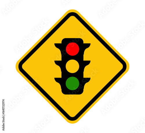 A traffic signal ahead, this yellow warning sign is a symbol for road control, a vector icon for stop, go, safety.