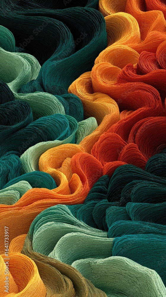 Obraz premium Abstract textile texture. Layered, swirling patterns of vibrant, flowing hues