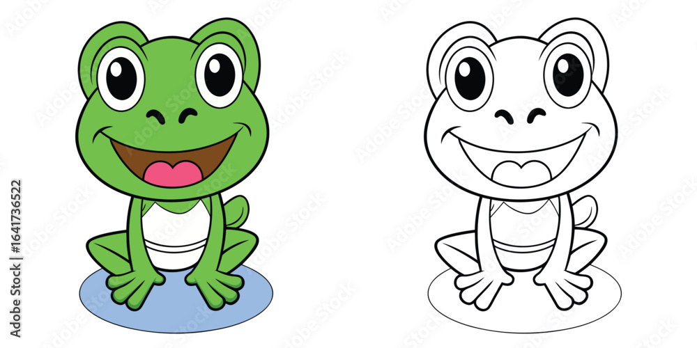 Obraz premium Croako Jump the cartoon frog sitting on a lily pad with bulging eyes and a wide smile