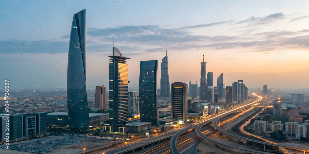Fototapeta premium Riyadh skyline at night with illuminated highways