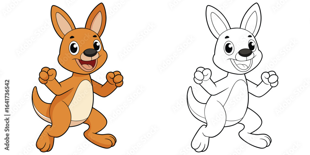 Fototapeta premium Bouncy Roo the wallaby mid-hop with small arms and big feet, smiling