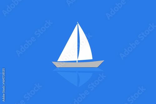 Sailboat on blue water with reflection art