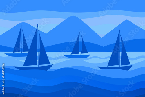 Sailboats sailing on the ocean with mountains
