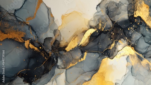 elegant gold grey ink art