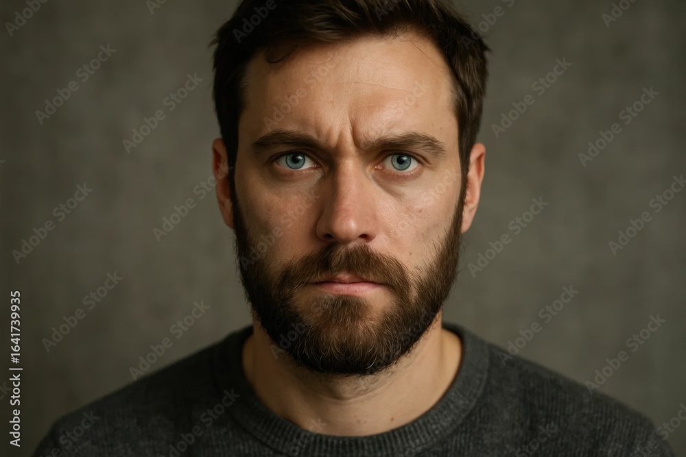 A man's gaze pierces through the lens with a story untold A man's gaze pierces through the lens with a story untold